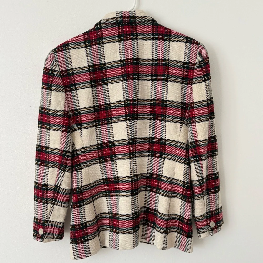 Jones New York Red Cream Green Plaid Button Down Skirt Suit Size 6 - Picture 5 of 10